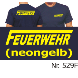 T-Shirt navy, FEUERWEHR with long &quot;F&quot; neonyellow