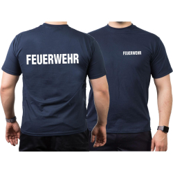 T-Shirt azul marino, FEUERWEHR en blanco