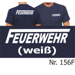 T-Shirt azul marino, FEUERWEHR con largo "F" en blanco