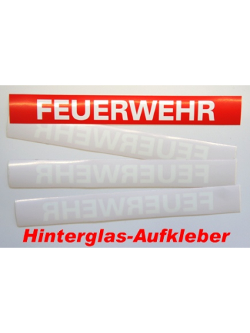 Sticker "FEUERWEHR" red with whiteer font (Hinterglasaufkelber/innen) (21,5 cm x 2,7 cm)