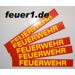 Aufkleber "FEUERWEHR" rot mit gelb reflektierender Schrift  (21,5 cm x 2,7 cm)