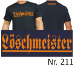 T-Shirt negro, "Löschmeister" en orange (Brust groß/ Rücken klein)
