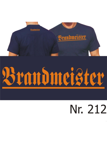 T-Shirt nero, "Brandmeister" nel orange (Brust groß/ Rücken klein)