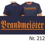 T-Shirt black, "Brandmeister" in orange (Brust groß/ Rücken klein)