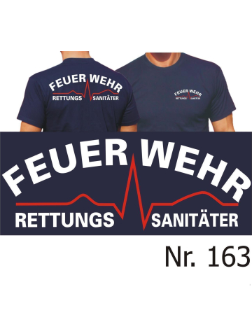 T-Shirt azul marino, FEUERWEHR Rettungssanitäter (blanco/rojo)