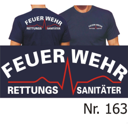 T-Shirt navy, FEUERWEHR Rettungssanit&auml;ter (white/red)