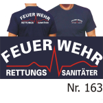 T-Shirt azul marino, FEUERWEHR Rettungssanitäter (blanco/rojo)