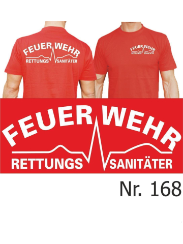 T-Shirt rot, FEUERWEHR Rettungssanitäter weiß