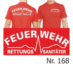 T-Shirt rot, FEUERWEHR Rettungssanitäter weiß