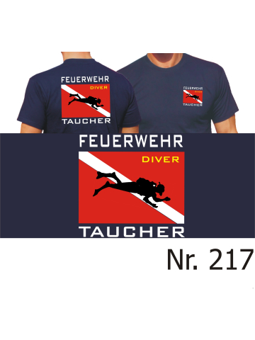T-Shirt navy, "Feuerwehr Taucher" mit Diver Flagge