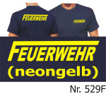 T-Shirt, navy: FEUERWEHR neongelb, langes "F" , XL