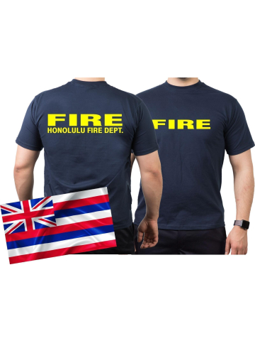 T-Shirt marin, Honolulu (Hawaii) Fire Dept. (neonjaune)