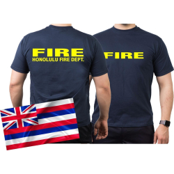 T-Shirt blu navy, Honolulu (Hawaii) Fire Dept. (neongiallo)