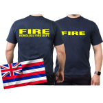 T-Shirt azul marino, Honolulu (Hawaii) Fire Dept. (neonamarillo)