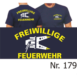 T-Shirt navy, FF mit Spreizer, neongelb/wei&szlig;