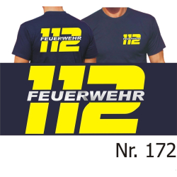 T-Shirt blu navy, 112 - FEUERWEHR, neongiallo/argento