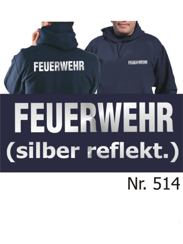 Hoodie navy, FEUERWEHR in silber-reflektierend beidseitig (XS-3XL)