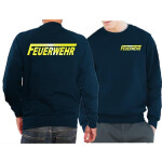 Sweat navy, FEUERWEHR with long "F" yellow-reflective font