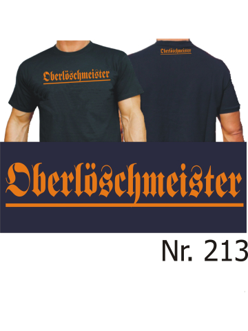 T-Shirt nero, "Oberlöschmeister" orange (Brust groß/ Rücken klein)