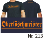 T-Shirt negro, "Oberlöschmeister" orange (Brust groß/ Rücken klein)