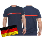 T-Shirt french navy, mit rotem Streifen auf Brust und Rücken, FEUERWEHR eingestickt