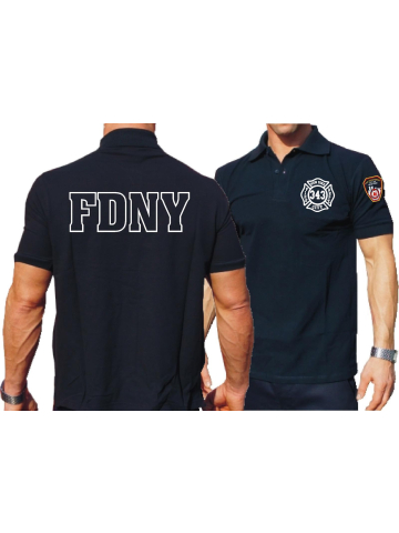 Polo blu navy, New York City Fire Dept. (Outline) - 343 con Emblem auf manica
