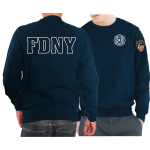 Sweat navy, New York City Fire Dept. (outline-Schriftzug) - 343 mit Emblem auf Ärmel