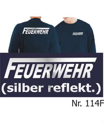 Sweat navy, FEUERWEHR with long "F" silver-reflective font