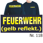 Sweat navy, FEUERWEHR yellow-reflective font