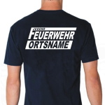 T-Shirt azul marino, fuente "FJN" Jugendfeuerwehr con ponga su nombre