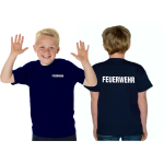 Kinder-T-Shirt azul marino, FEUERWEHR fuente "A" beidseitig en blanco