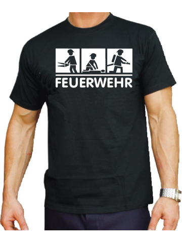 T-Shirt black, FEUERWEHR 3 Motive: TH, EH und Brandbekämpfung in weiß