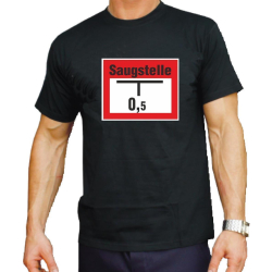 T-Shirt nero, Saugstellen-Schild (rosso/bianco)