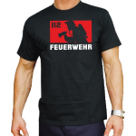 T-Shirt black, 112 - FEUERWEHR (rot/weiß)