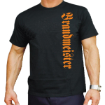T-Shirt noir, Brandmeister vertikal dans orange, nur Brustdruck