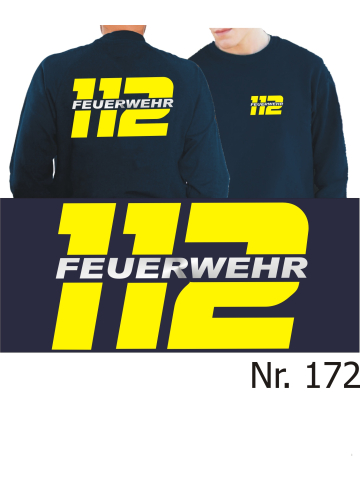 Sweat navy, 112 mit FEUERWEHR, neongelb/silber