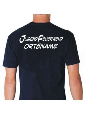 T-Shirt navy, Schrift "CJ" JugendFeuerwehr mit Ortsnamen