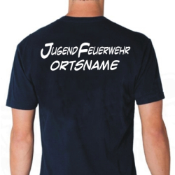 T-Shirt navy, font &quot;CJ&quot; JugendFeuerwehr with...