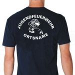 T-Shirt marin, police de caractère "MJ6" Jugendfeuerwehr avec nom de lieu