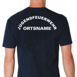 T-Shirt navy, Schrift "MJ" JUGENDFEUERWEHR im Halbbogen mit Ortsnamen