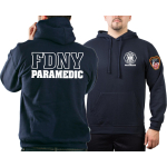 Hoodie navy, FDNY (outline) PARAMEDIC, with Emblem auf sleeve