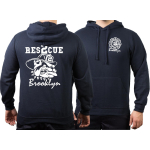 Hoodie navy, Rescue 2 Brooklyn with fighting bulldog in white