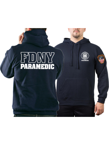 Hoodie navy, FDNY (outline) PARAMEDIC, with Emblem auf sleeve, XL