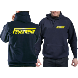 Hoodie navy, FEUERWEHR with long "F" in yellow-reflective