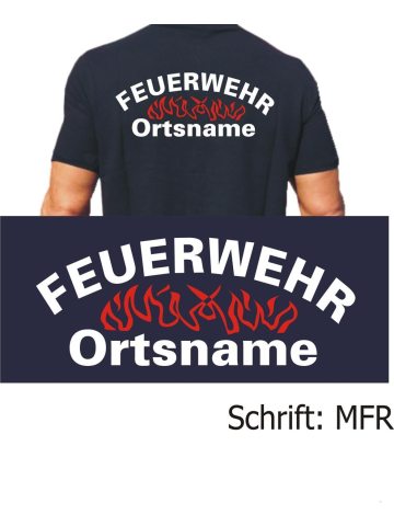 Polo font "MFR" with place-name in white and reden flames