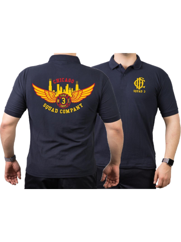 CHICAGO FIRE Dept. Squad 3 Eagle Wings Skyline, blu navy Polo