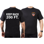 T-Shirt noir, New York City Fire Dept. KEEP BACK 200 FT., Brustemblem farbig