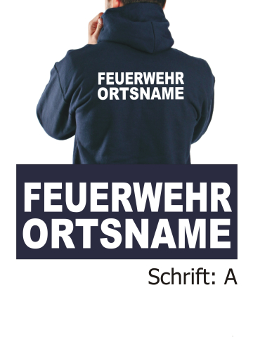 Hoodie navy, font "A" with place-name