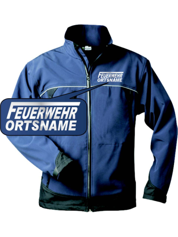 WorkSoftshelljacket navy, FEUERWEHR with place-name (reflective) nur Vorderseite