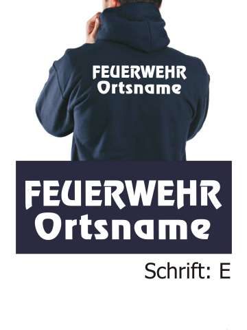 Hoodie navy, font "E" with place-name